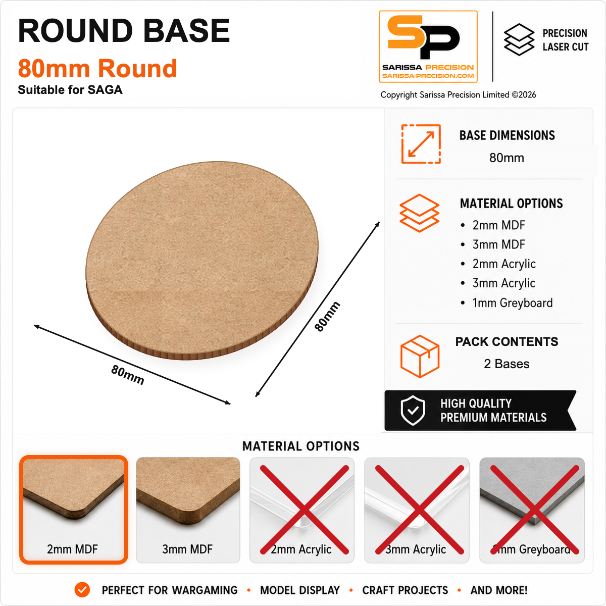 80mm Elephant / Monster Base (SAG) – 2mm MDF