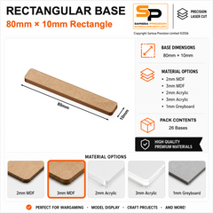 Rectangular Bases – 10mm Deep – 80×10mm (×26) / 3mm MDF / Rounded Corners