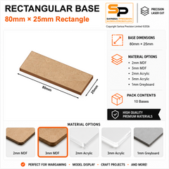 Rectangular Bases – 25mm Deep – 80×25mm (×10) / 3mm MDF / Rounded Corners