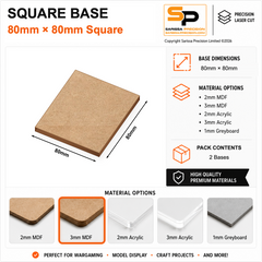 Square Bases – 80×80mm (×2) / 3mm MDF / Rounded Corners