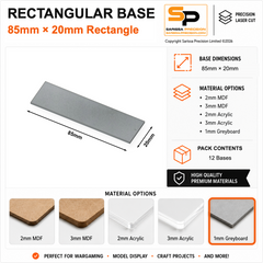 Rectangular Bases – 20mm Deep – 85×20mm (×12) / 1mm Greyboard / Rounded Corners