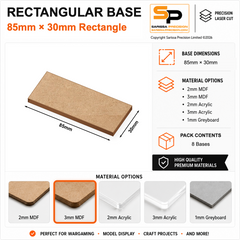 Rectangular Bases – 30mm Deep – 85×30mm (×8) / 3mm MDF / Rounded Corners