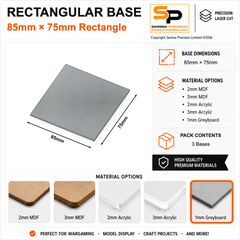 Rectangular Bases – 75mm Deep – 85×75mm (×3) / 1mm Greyboard / Rounded Corners