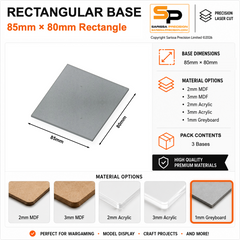 Rectangular Bases – 80mm Deep – 85×80mm (×3) / 1mm Greyboard / Rounded Corners