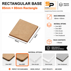 Rectangular Bases – 80mm Deep – 85×80mm (×3) / 3mm MDF / Rounded Corners