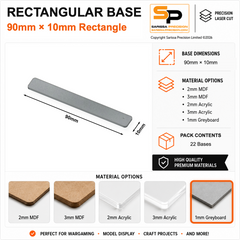 Rectangular Bases – 10mm Deep – 90×10mm (×22) / 1mm Greyboard / Rounded Corners