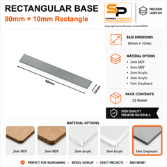 Rectangular Bases – 10mm Deep – 90×10mm (×22) / 1mm Greyboard / Square Corners