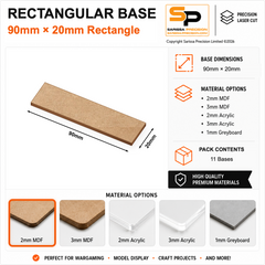 Rectangular Bases – 20mm Deep – 90×20mm (×11) / 2mm MDF / Rounded Corners