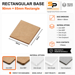 Rectangular Bases – 85mm Deep – 90×85mm (×3) / 2mm MDF / Rounded Corners