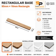 Rectangular Bases – 10mm Deep – 95×10mm (×22) / 2mm MDF / Rounded Corners