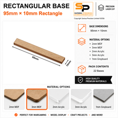 Rectangular Bases – 10mm Deep – 95×10mm (×22) / 3mm MDF / Square Corners