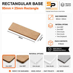 Rectangular Bases – 25mm Deep – 95×25mm (×8) / 2mm MDF / Rounded Corners