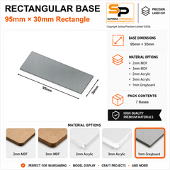 Rectangular Bases – 30mm Deep – 95×30mm (×7) / 1mm Greyboard / Rounded Corners