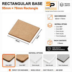 Rectangular Bases – 70mm Deep – 95×70mm (×3) / 2mm MDF / Rounded Corners