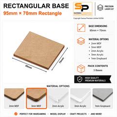 Rectangular Bases – 70mm Deep – 95×70mm (×3) / 3mm MDF / Rounded Corners