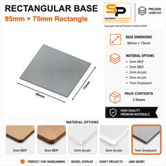 Rectangular Bases – 75mm Deep – 95×75mm (×3) / 1mm Greyboard / Rounded Corners