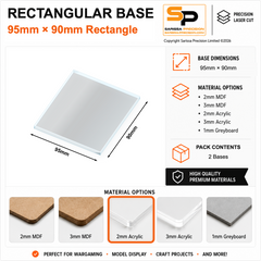Rectangular Bases – 90mm Deep – 95×90mm (×2) / 2mm Clear Acrylic / Rounded Corners