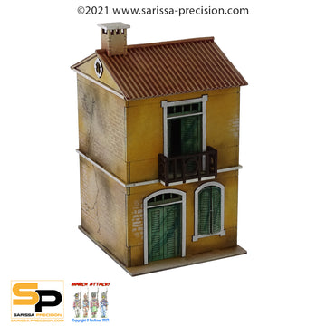 Mediterranean Small House - 2 Floors with Balcony and Pitched Roof