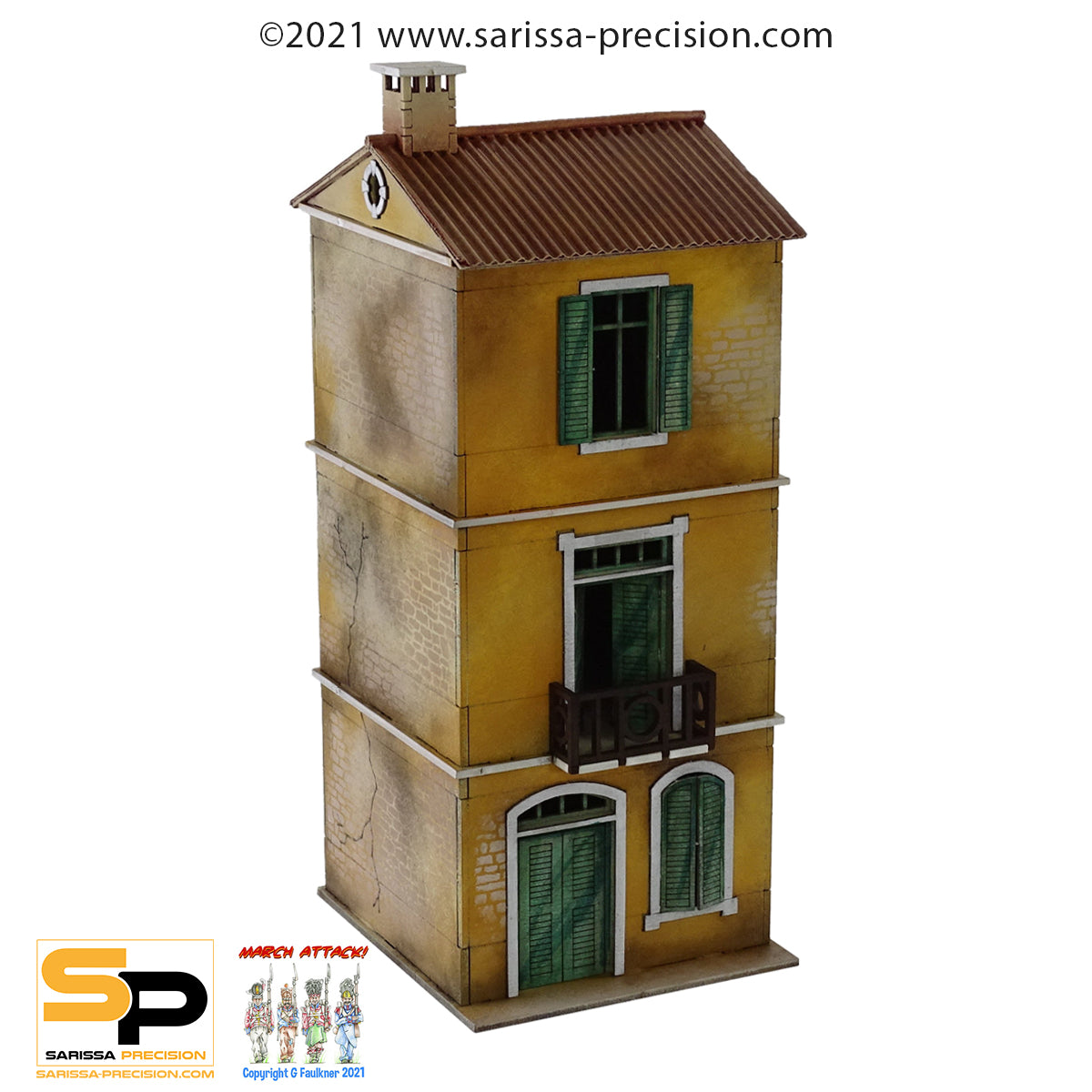 Mediterranean Small House - 3 Floors with Balcony and Pitched Roof