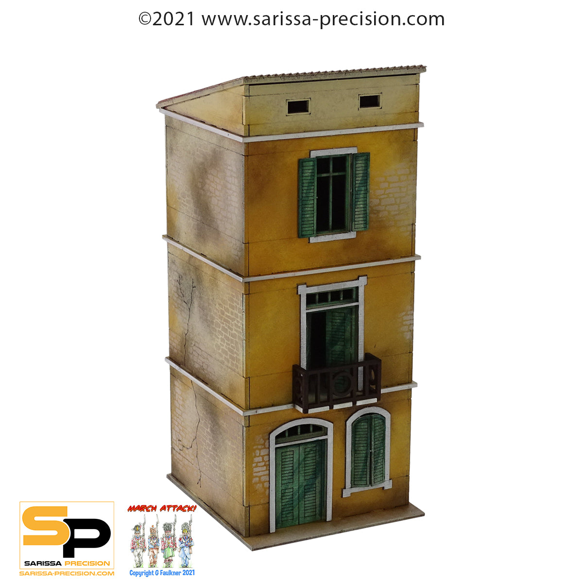 Mediterranean Small House - 3 Floors with Balcony and Sloped Roof