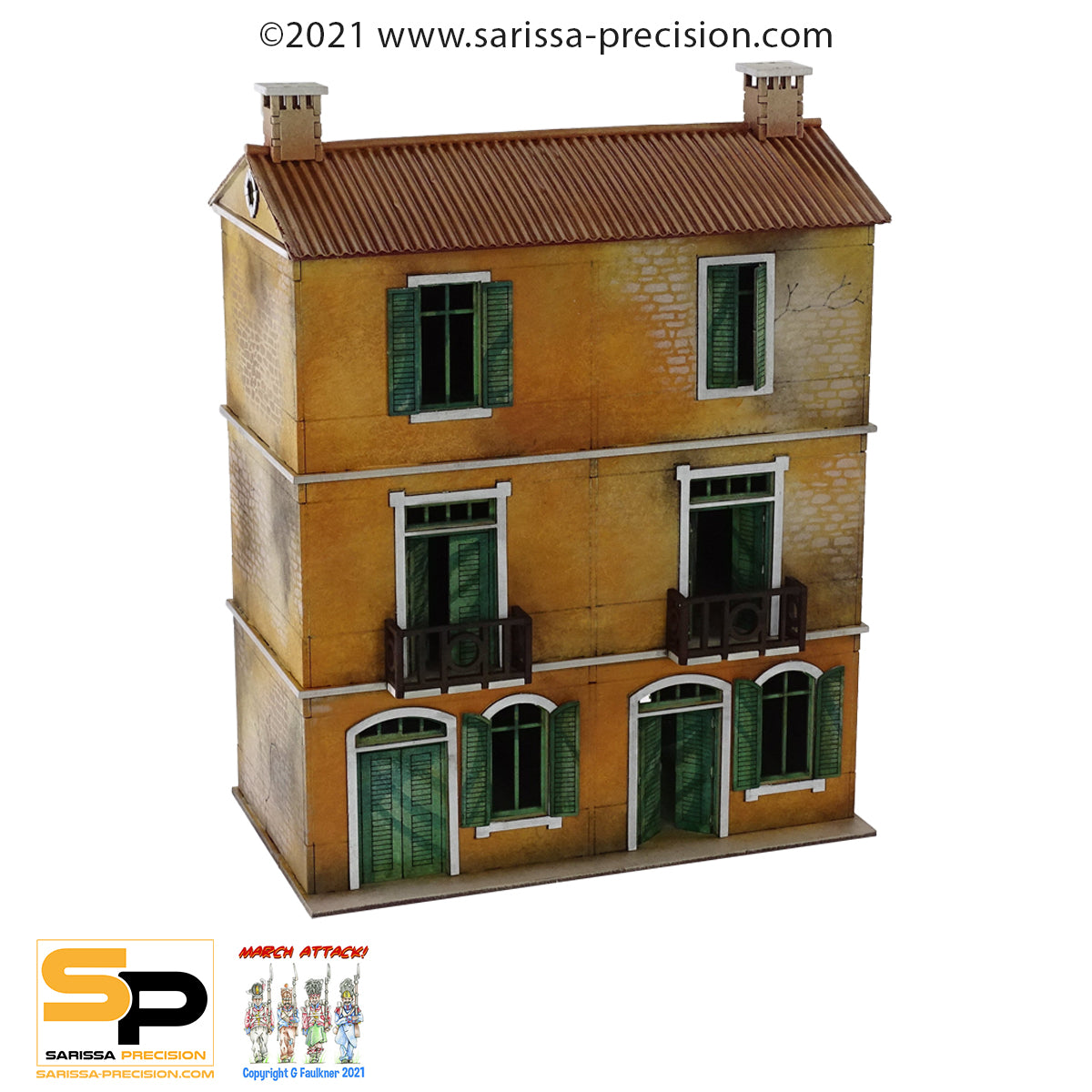 Mediterranean Semi House - 3 Floors with Balcony and Pitched Roof