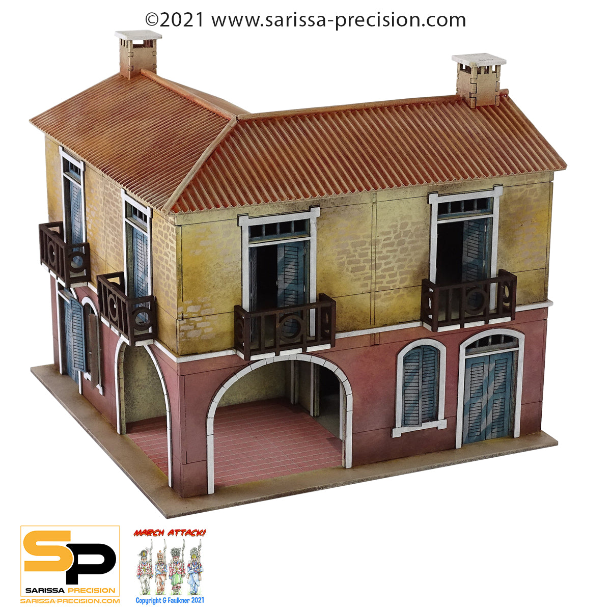 Mediterranean Corner Tavern - 2 Floors with Balcony and Pitched Roof