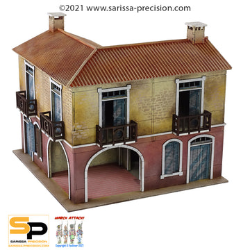 Mediterranean Corner Tavern - 2 Floors with Balcony and Pitched Roof