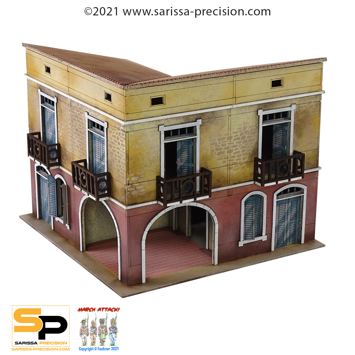 Mediterranean Corner Tavern - 2 Floors with Balcony and Sloped Roof