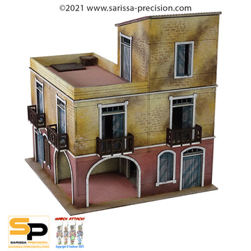 Mediterranean Corner Tavern - 2 Floors with Balcony and Terrace Roof